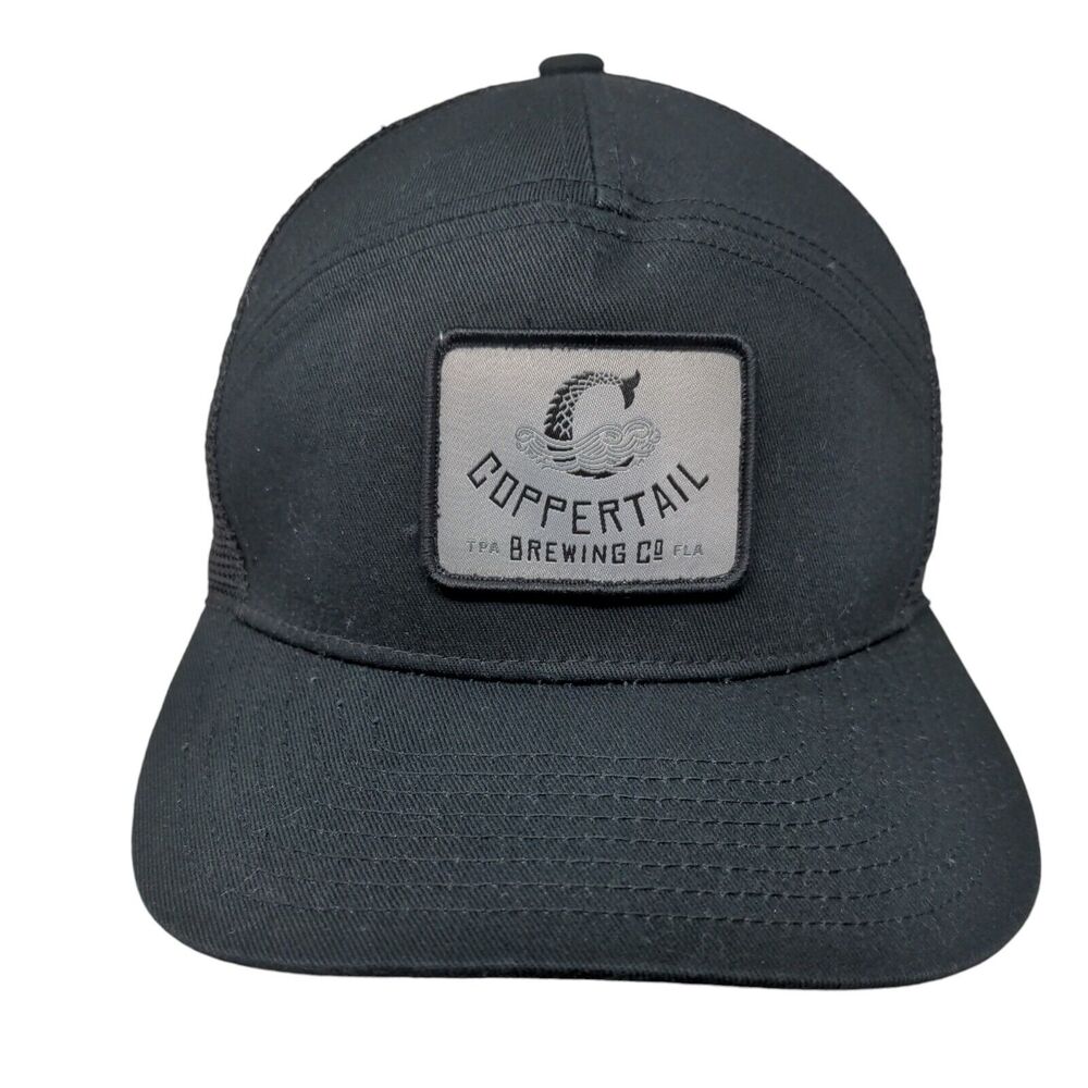 Coppertail Brewing Co. Snapback Trucker Hat Black One Size Mesh Back Emblem